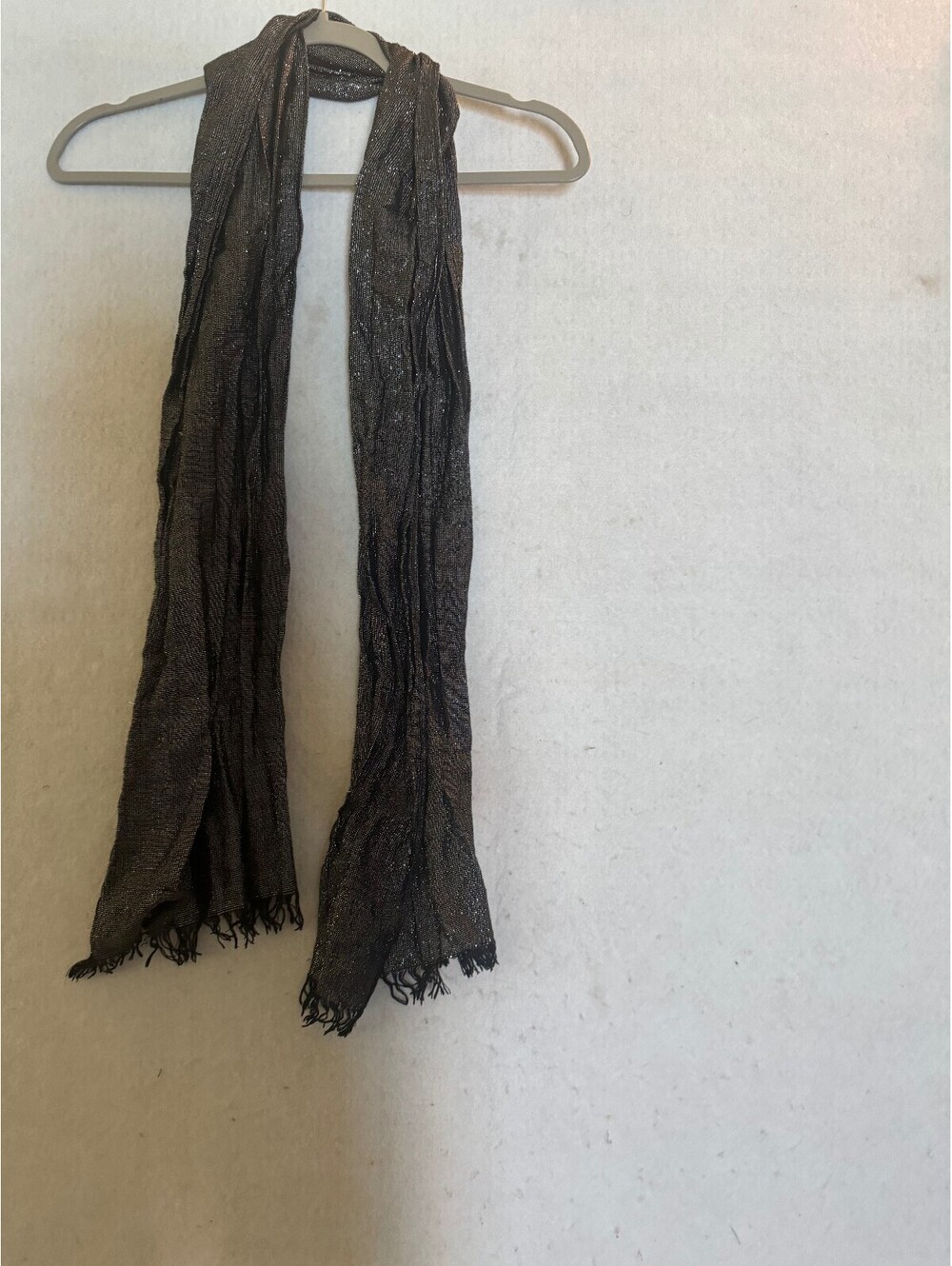 Black & gray scarf with fringe